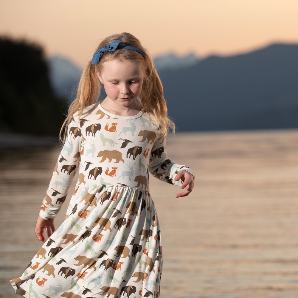 KicKee Long Sleeve Twirl Dress with Pockets in National Wildlife Federation